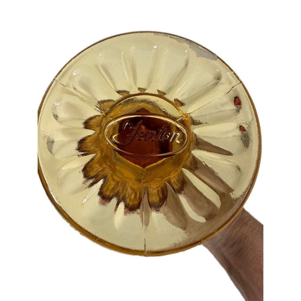 Fenton Thumb Print Amber Glass Swung Footed Bud Vase Mid Century Vintage - Picture 3 of 3